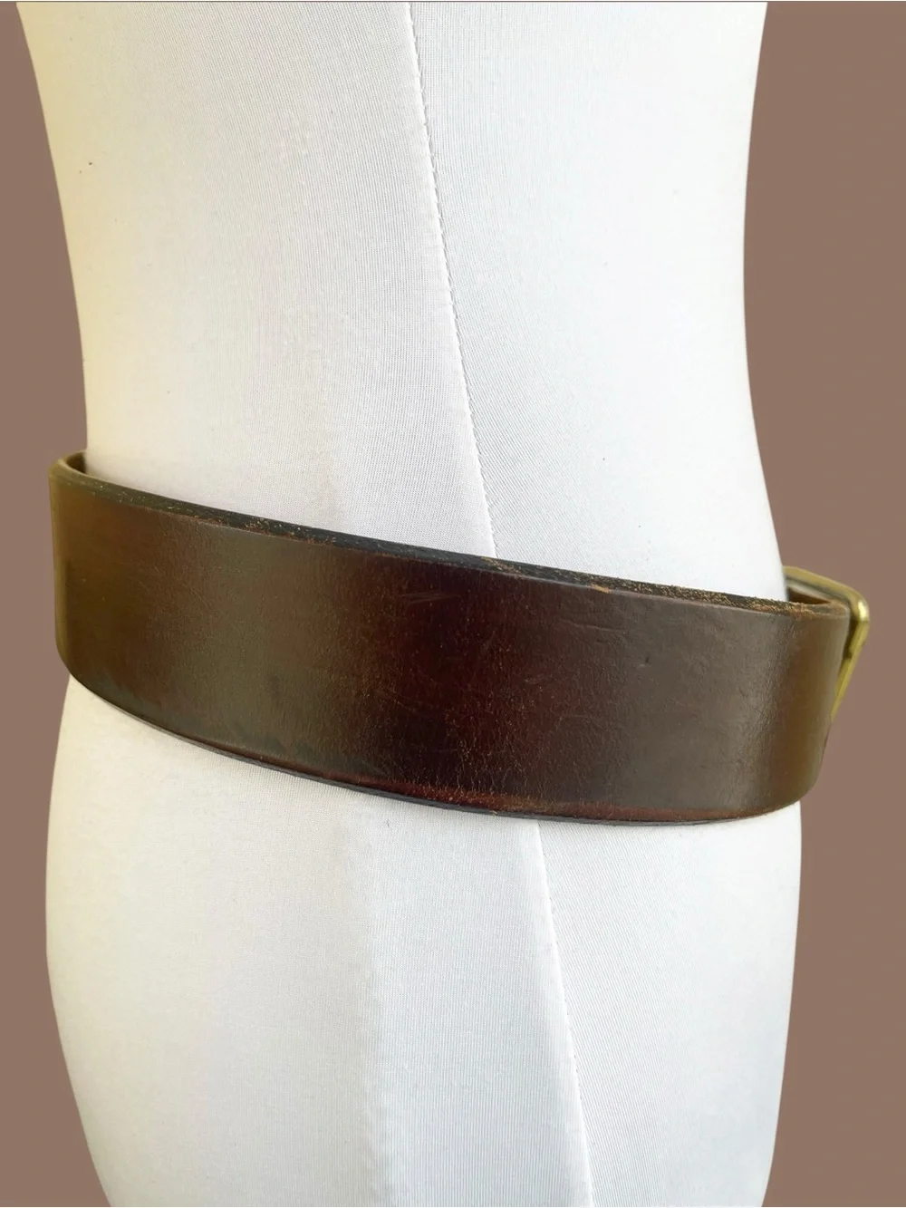 Vintage Brown Leather Double-Prong Belt Wide Waist Boho 90s Size S/M